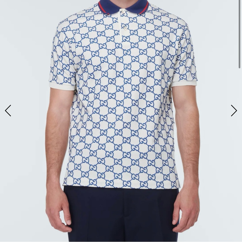 Gucci Blue and White Polo Shirt with Monogram Pattern NWOT